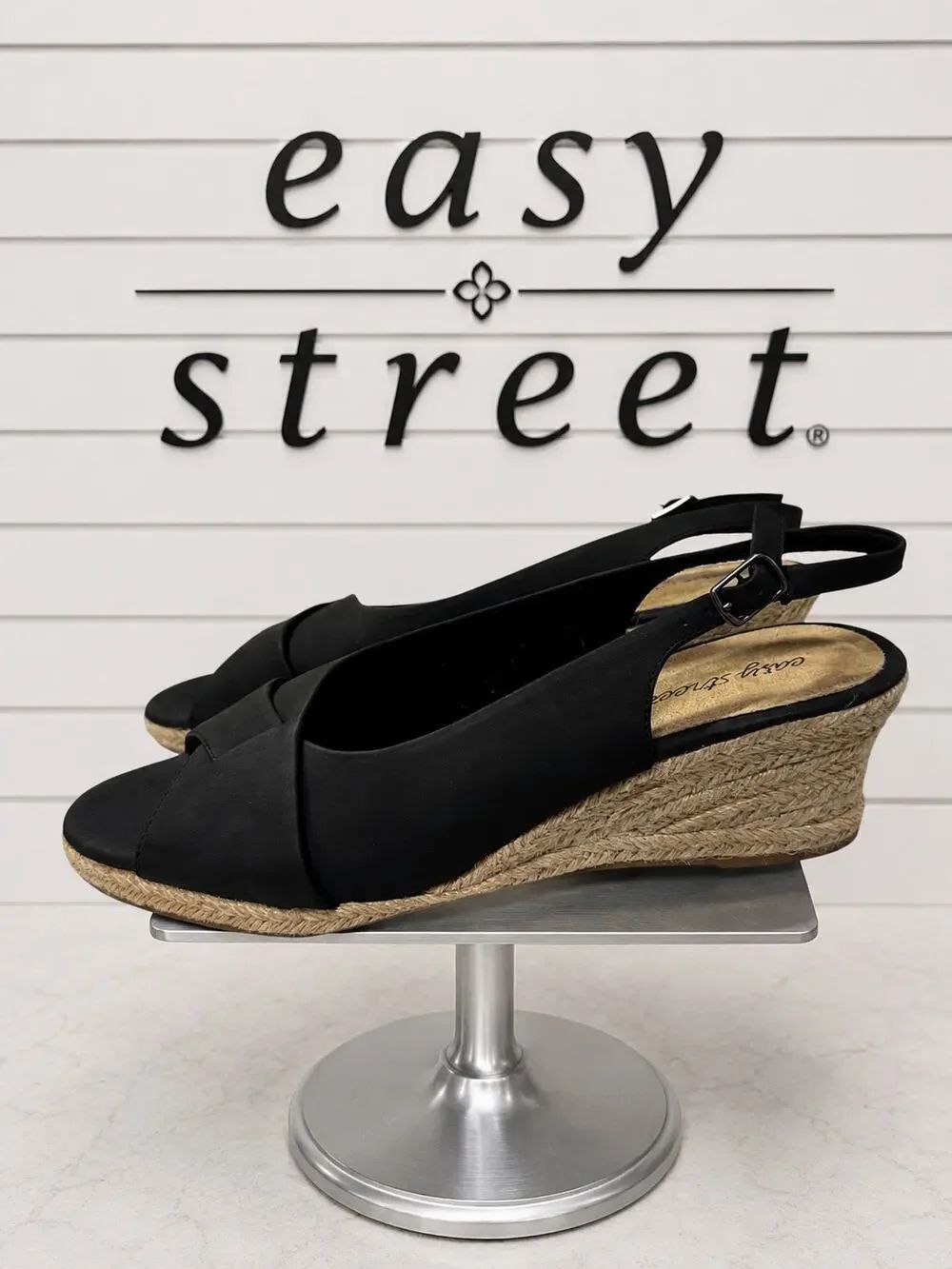 NEW Easy Street Taffy Espadrille Wedge Slingback Sandals Black Sz 11